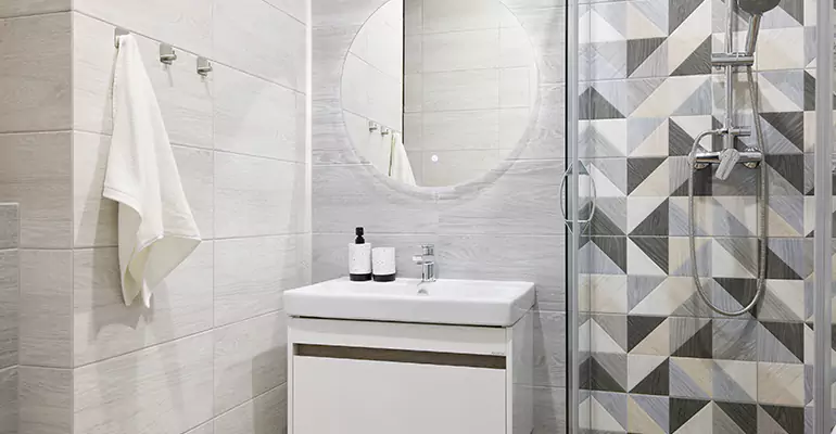 Modern Small Bathroom Walk-In Shower Remodel in Central